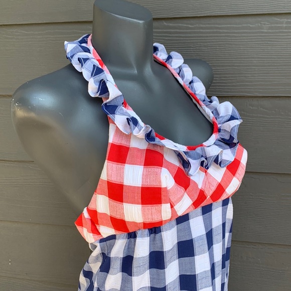 Red, White, and Blue Gingham Maxi Halter Dress by Beach Party - Picture 10 of 12